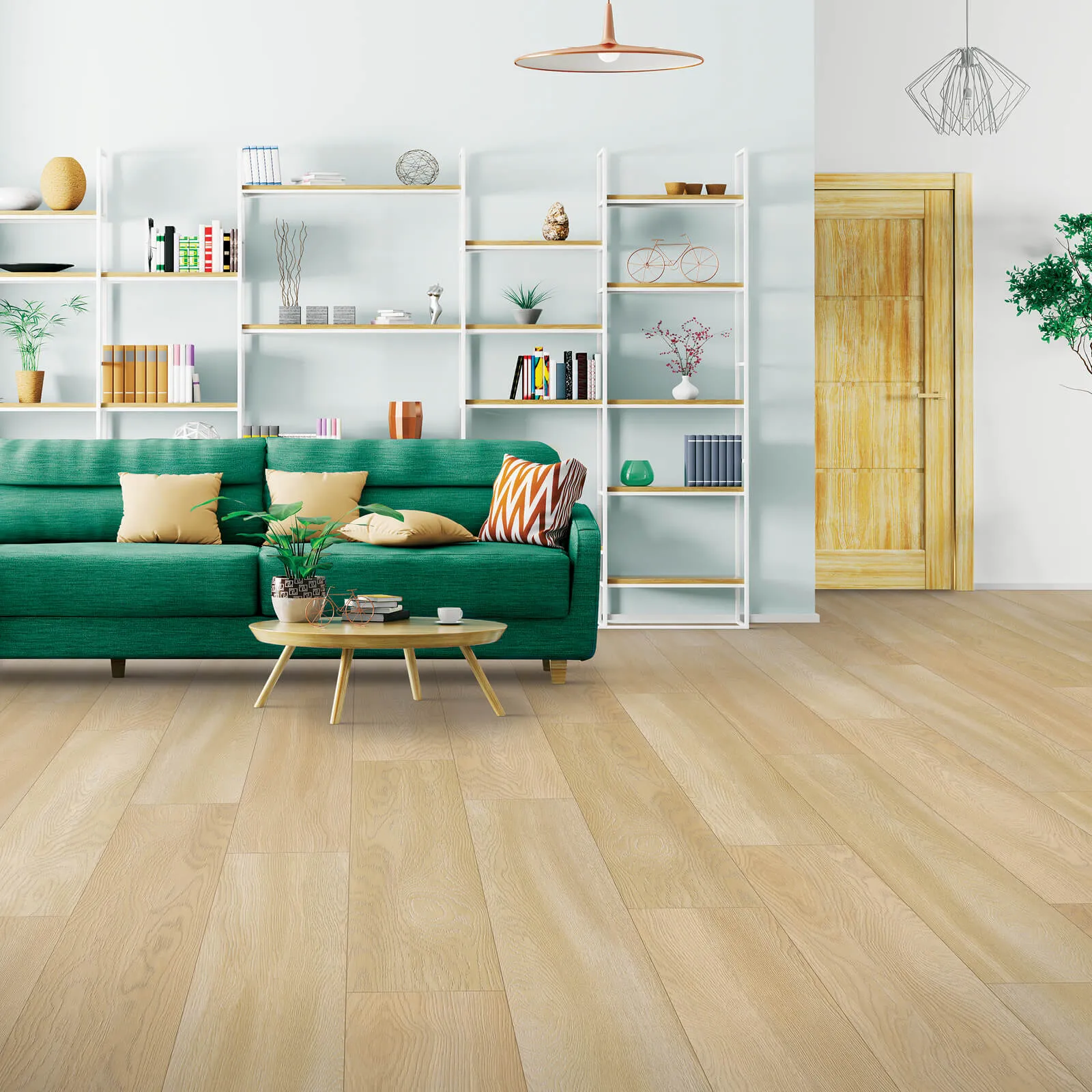 Green sofa and laminate floor | Flooring By Design